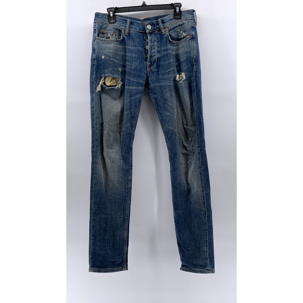ALL SAINTS Men's Blue Distressed Denim Slim-Fit Button-Fly Jeans SZ 30