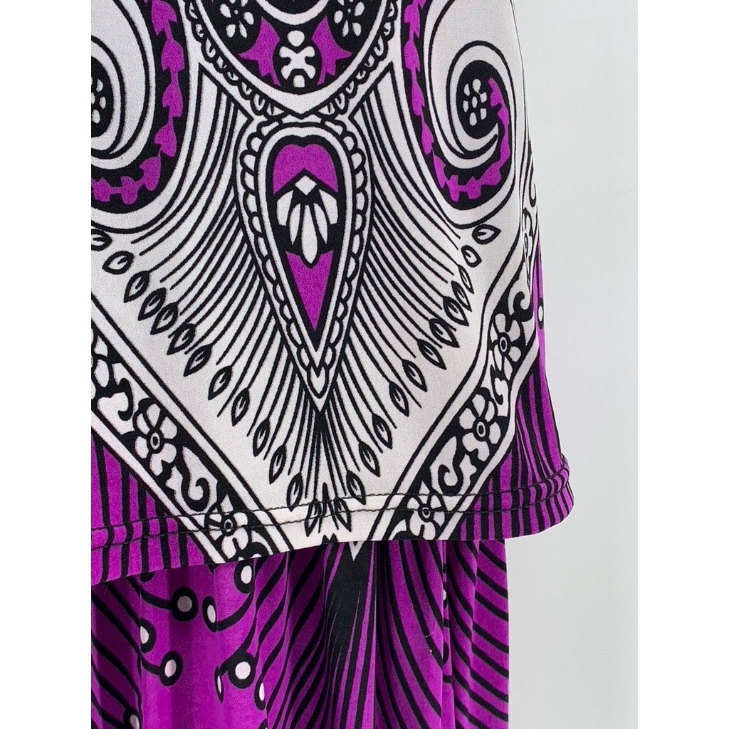 UNBRANDED Women's Purple-Black Silk Blend Printed Sleeveless Maxi Dress SZ XL