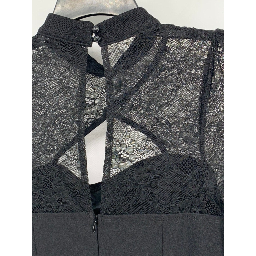 SHEIN Women's Black Lace-Trim Long Sleeve Maxi Dress SZ 6