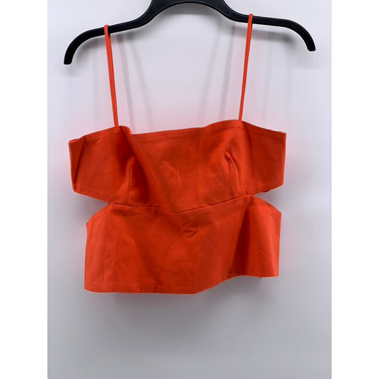 ZARA Women's Orange Cutout Spaghetti Strap Straight-Neck Crop Top SZ L