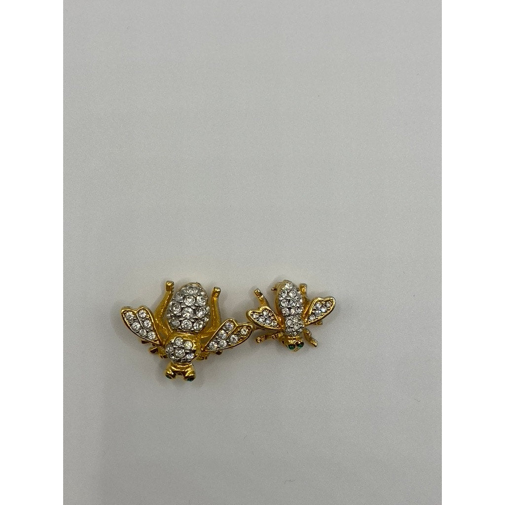 JOAN RIVERS Rare 2pc Vintage Bumble Bee Rhinestone Pins Brooch