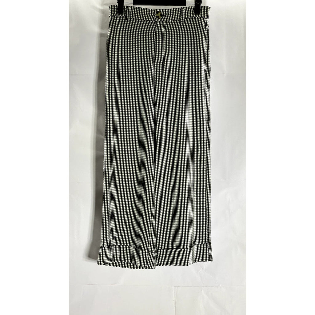 ZARA Women's Black/White Shepherd Check Straight Cuffed Wide-Leg Pant SZ S