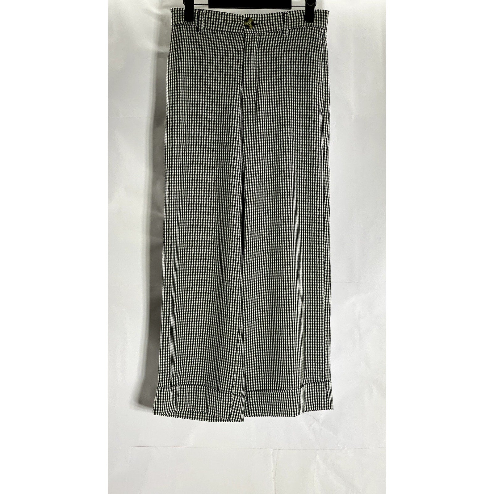 ZARA Women's Black/White Shepherd Check Straight Cuffed Wide-Leg Pant SZ S