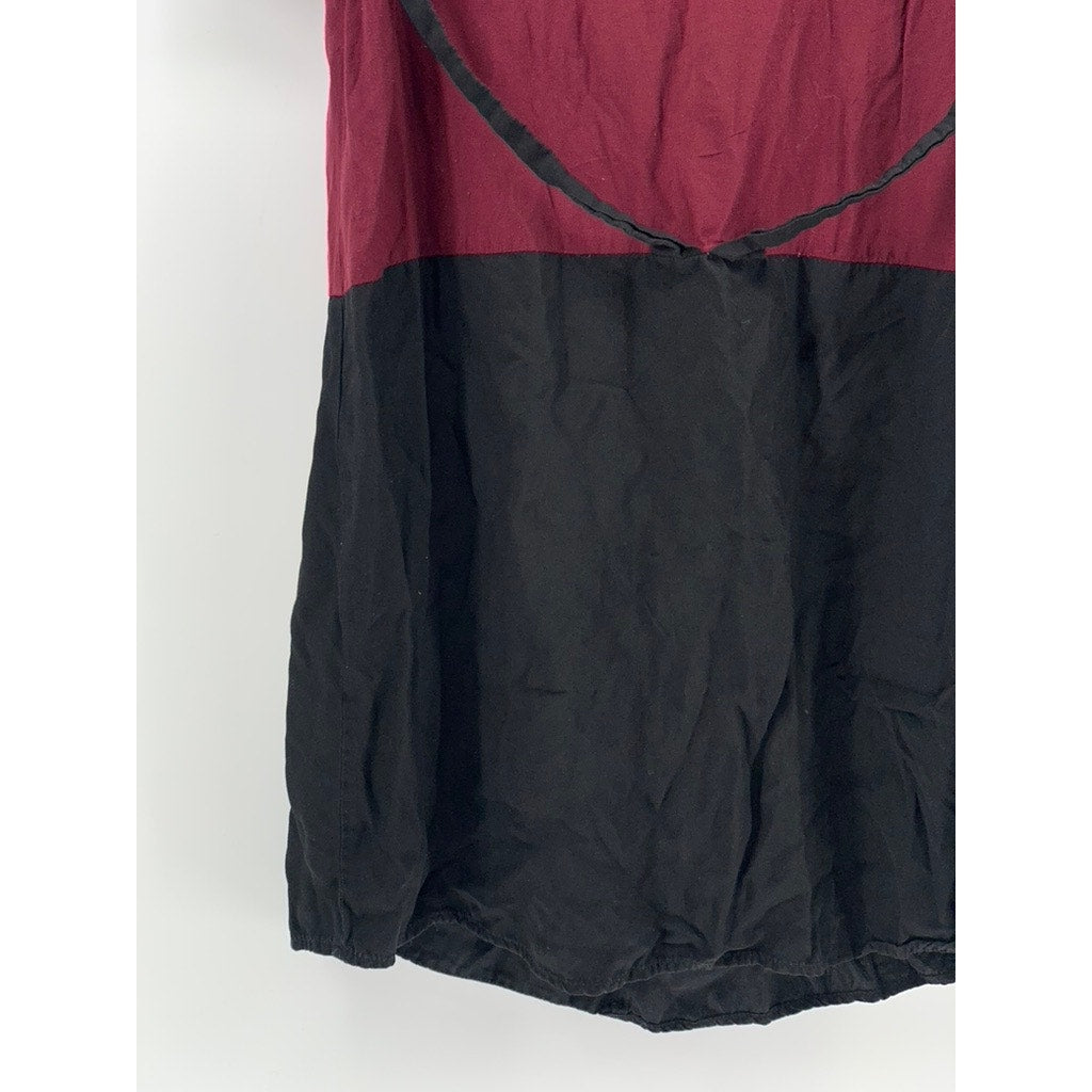 LOUP Women's Burgundy-Black Colorblock Short Sleeve Crewneck Midi Dress SZ M