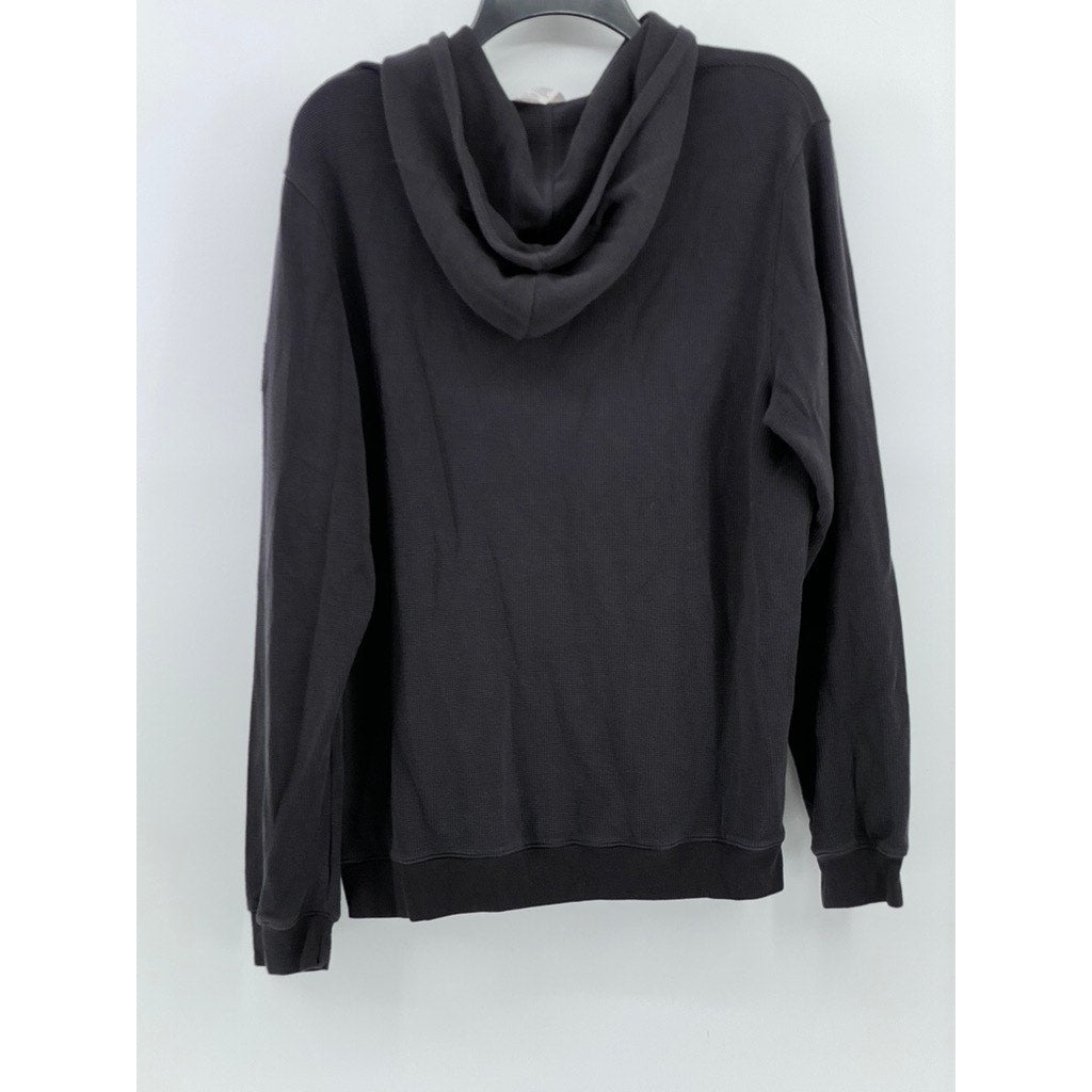 ALO YOGA Men's Black Micro Waffle Knit Pullover Lightweight Hoodie SZ M