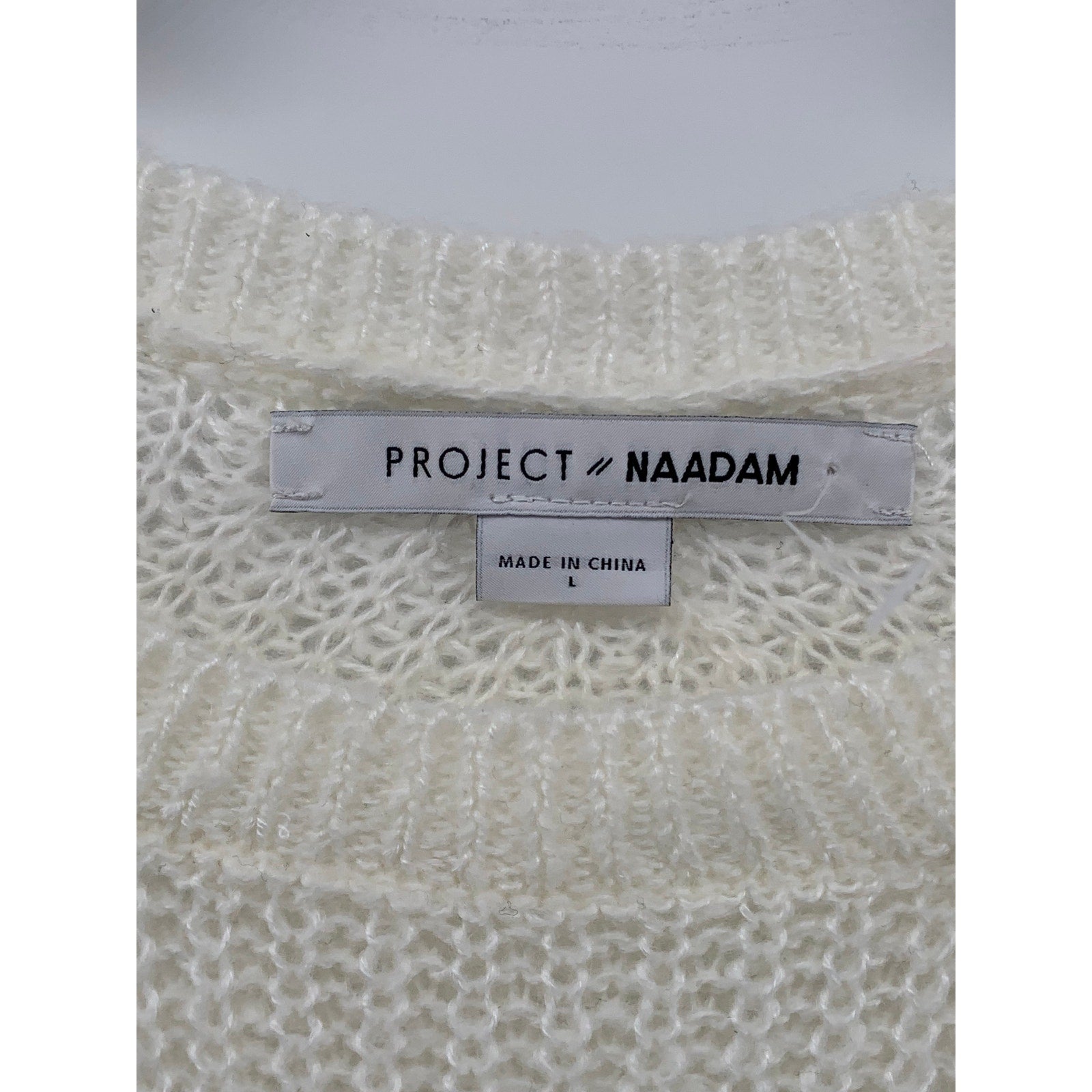 PROJECT NAADAM Women's Off-White Knit Scoop-Neck Long Sleeve Bow Sweater SZ L