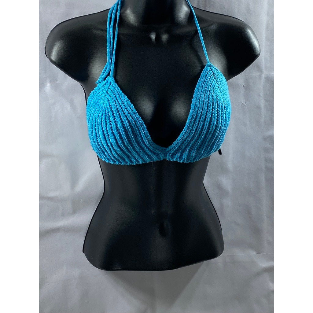 BOOHOO Women's Blue Crochet Knit Tie Open Back Bra SZ 4