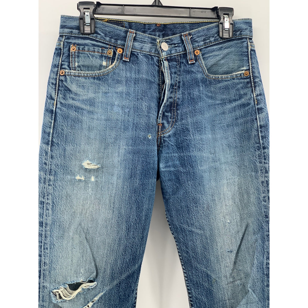 LEVI'S Men's Blue Denim Distressed 501 Original Fit Straight-Leg Jeans SZ 28X32