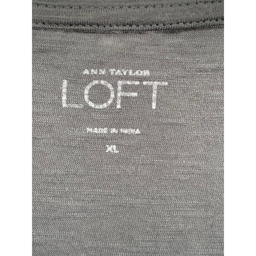 ANN TAYLOR LOFT Women's Charcoal Ruffle V-Neck Long Sleeve Top SZ XL