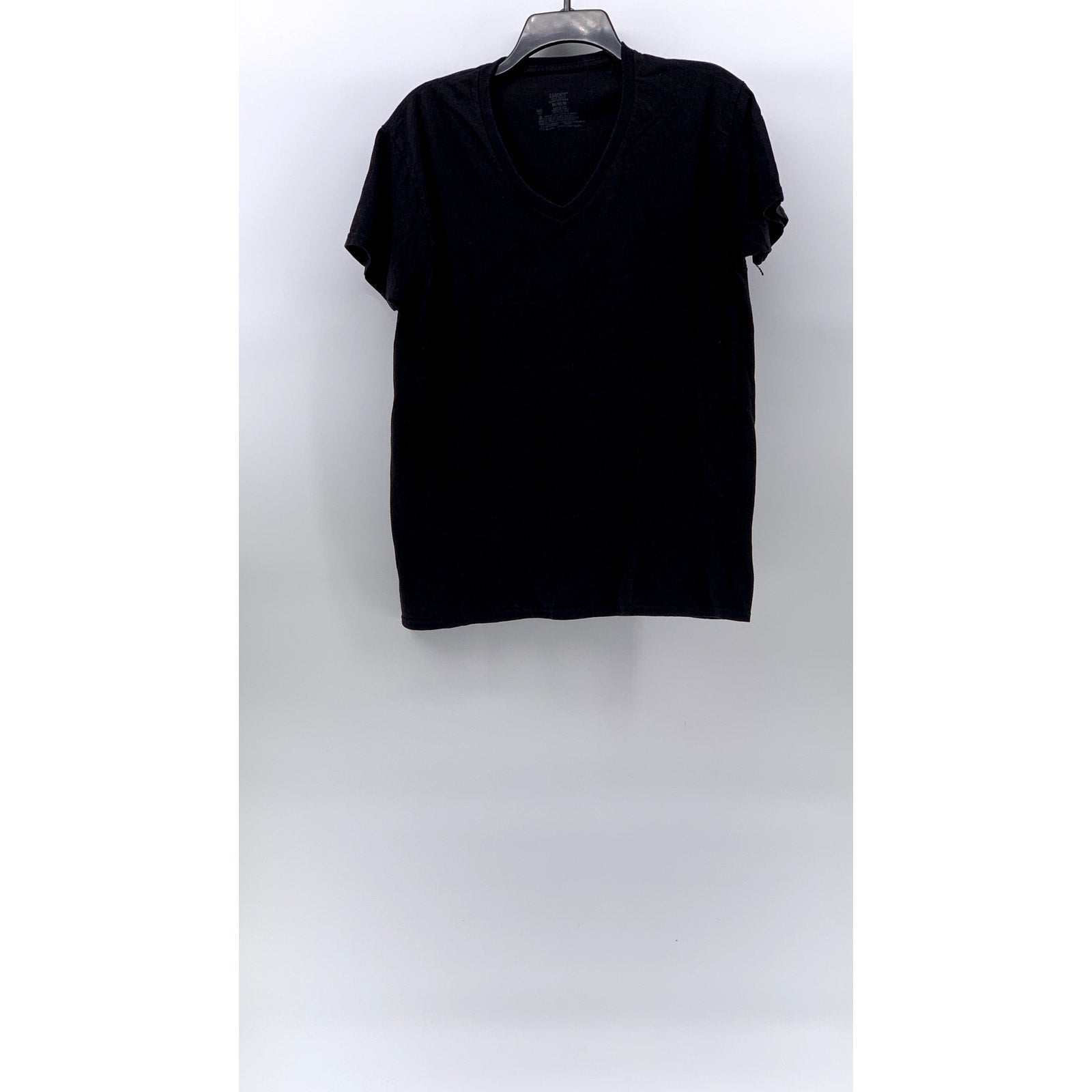 HANES Men's Black Solid V-Neck Lightweight Short Sleeve Under Shirt SZ M
