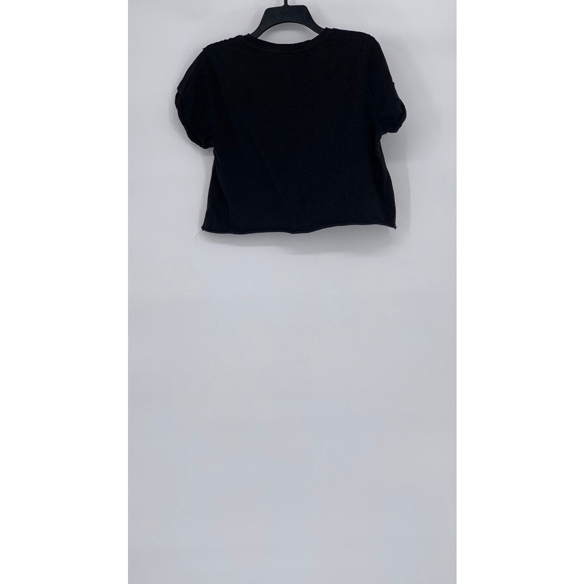 WE THE FREE Women's Black Solid Crewneck Short Rolled Sleeve Cropped Top SZ S