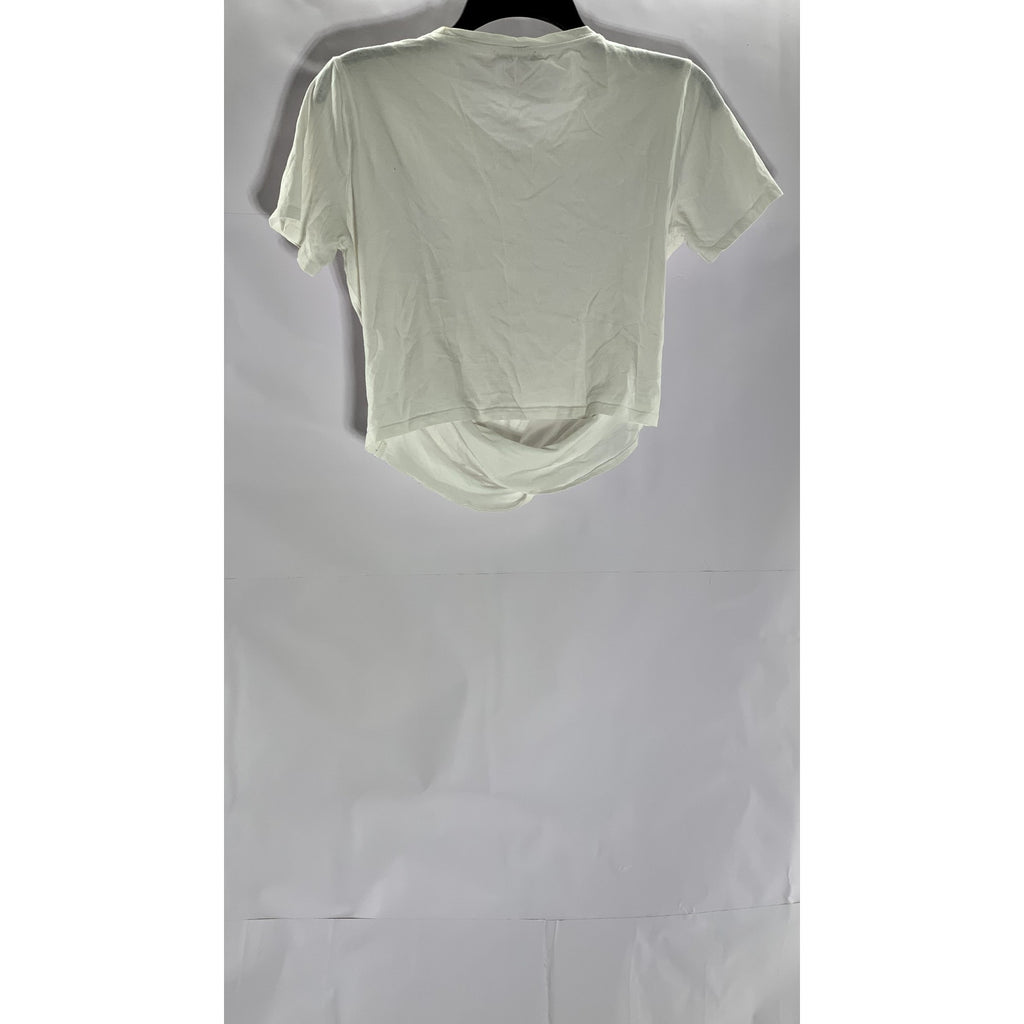 ZARA TRAFALUC Women's White Crewneck Short Sleeve Twist-Front Crop Top SZ S