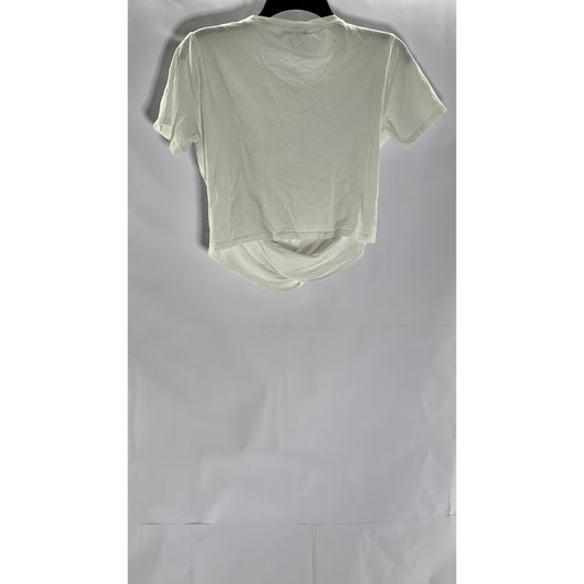 ZARA TRAFALUC Women's White Crewneck Short Sleeve Twist-Front Crop Top SZ S