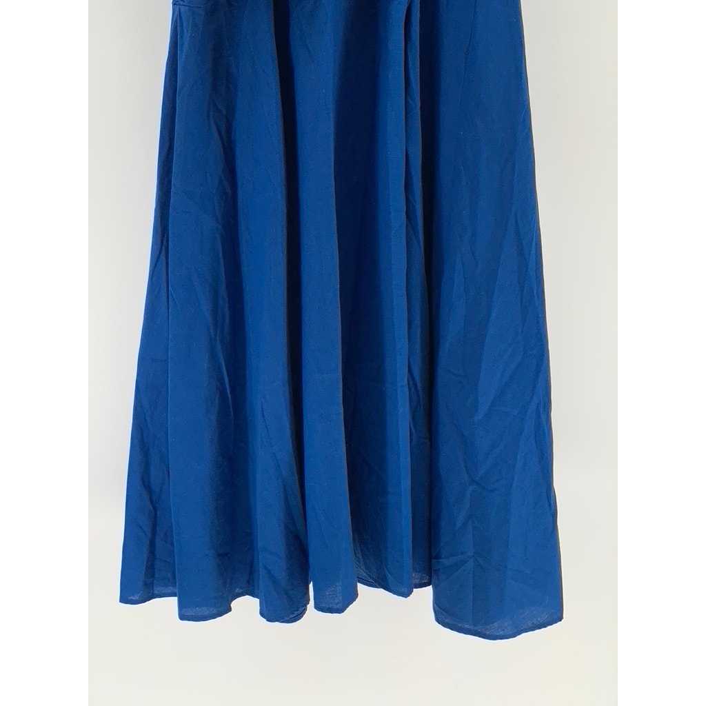 UNBRANDED Women's Vintage 80's Royal Blue Side-Button Long Puff Sleeve Dress SZM