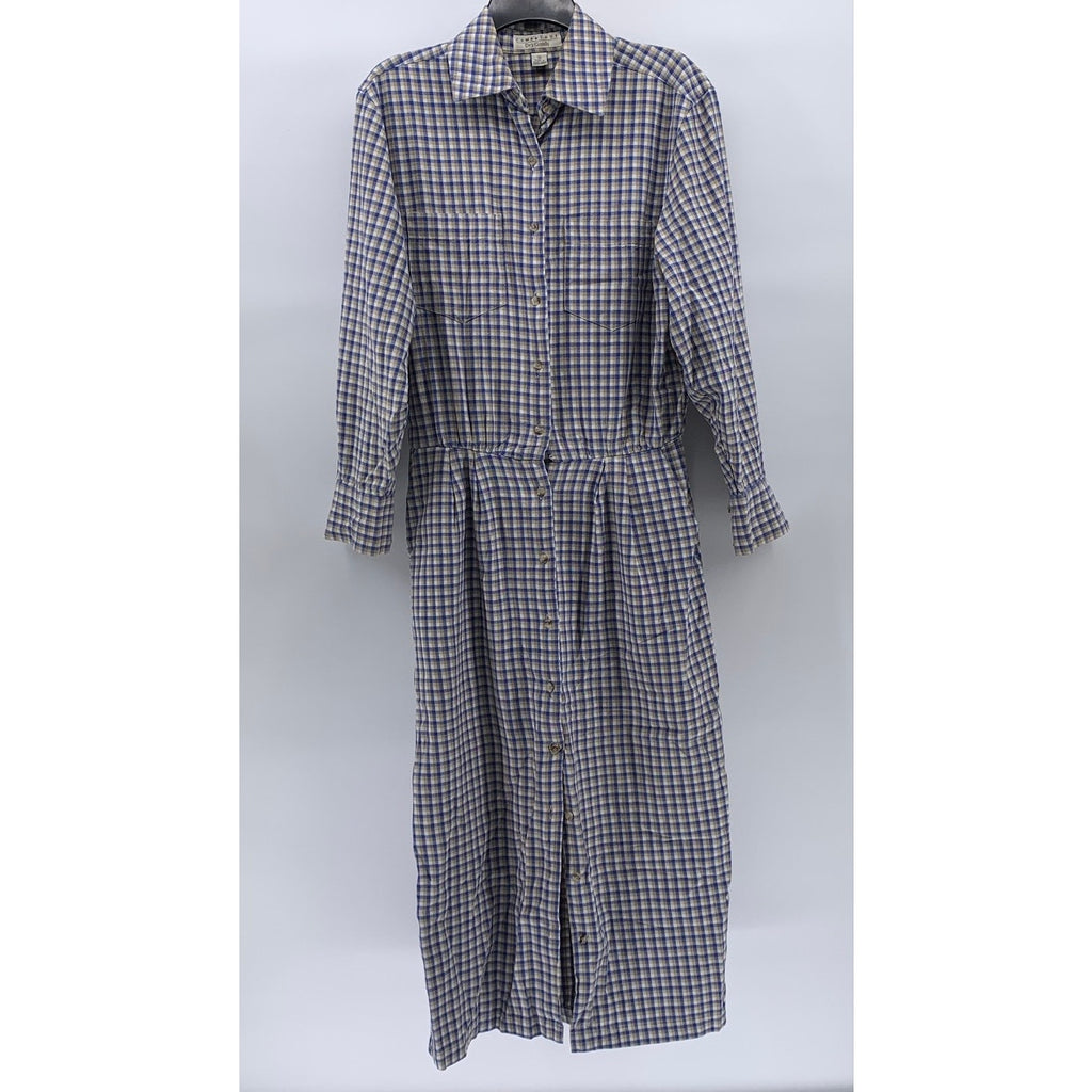 CAMBRIDGE DRY GOODS Women's Vintage Navy-White Gingham Button-Up Shirt Dress SZ8