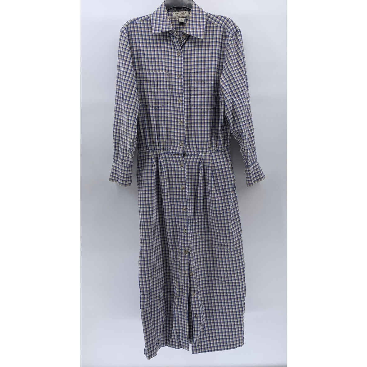 CAMBRIDGE DRY GOODS Women's Vintage Navy-White Gingham Button-Up Shirt Dress SZ8