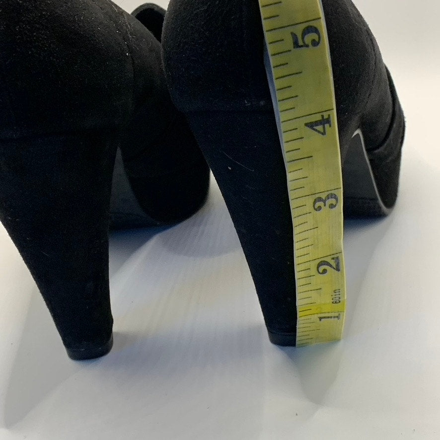 STUART WEITZMAN Women's Black Suede Criss-Cross Round-Toe Pumps SZ 6.5