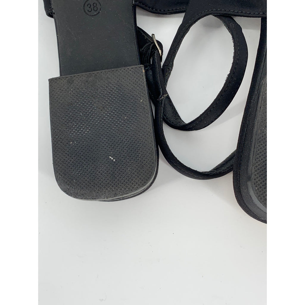 UNBRANDED Women's Black Rhinestone Bow Pointed-Toe Block-Heel Slingback SZ 7