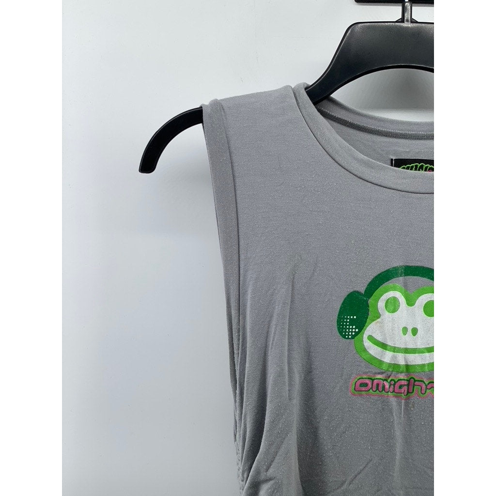 O-MIGHTY Women's Green-Gray Side Ruched Crewneck Monkey Sleeveless Dress SZ S