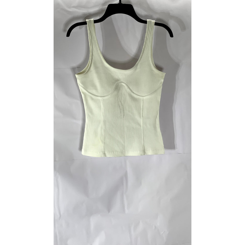 PIMKIE COLLECTION Women's White Ribbed Scoop-Neck Tank Top SZ 6-8(UK-M)