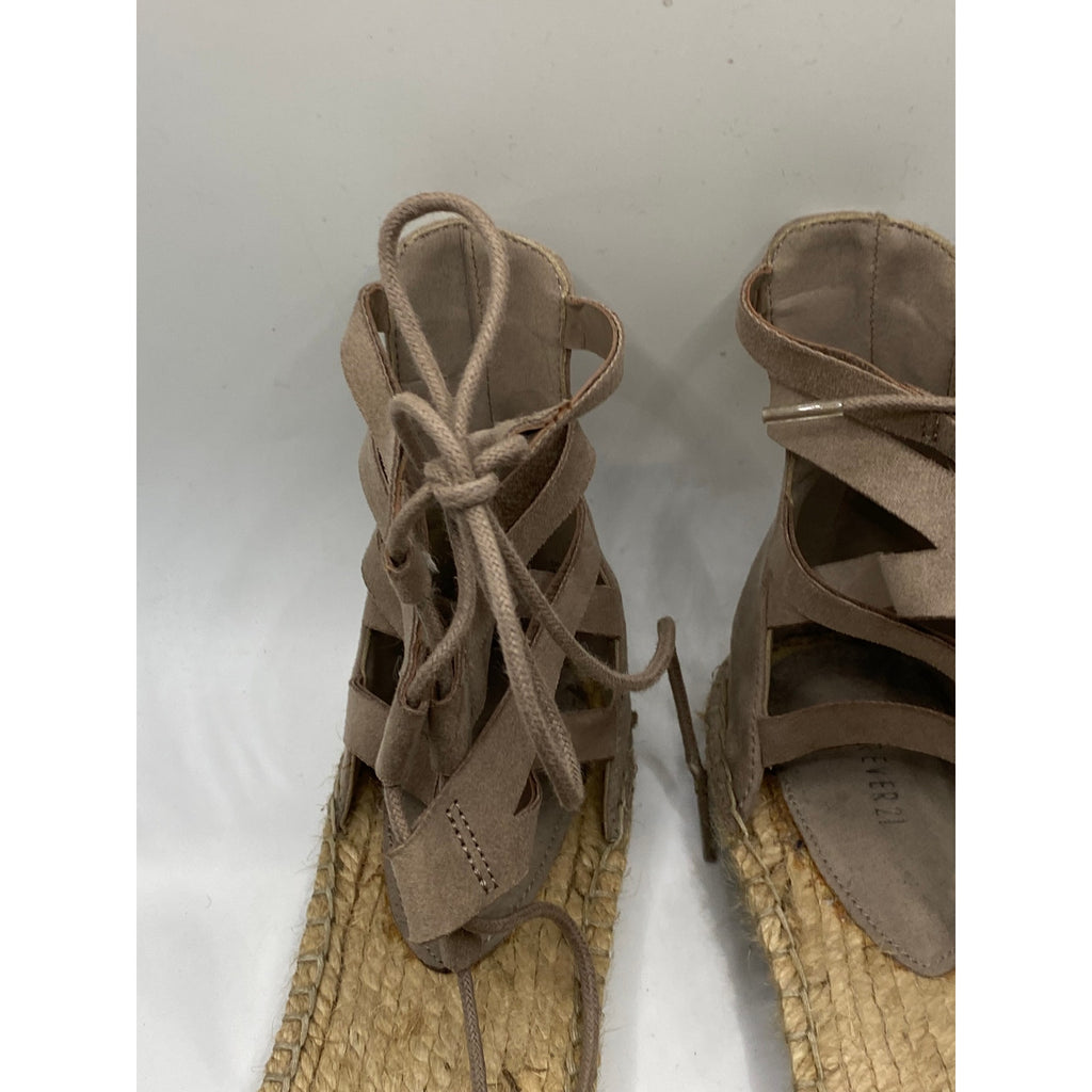 FOREVER 21 Women's Beige Faux-Suede Strappy D-Orsay Flat Espadrille Sandals SZ10