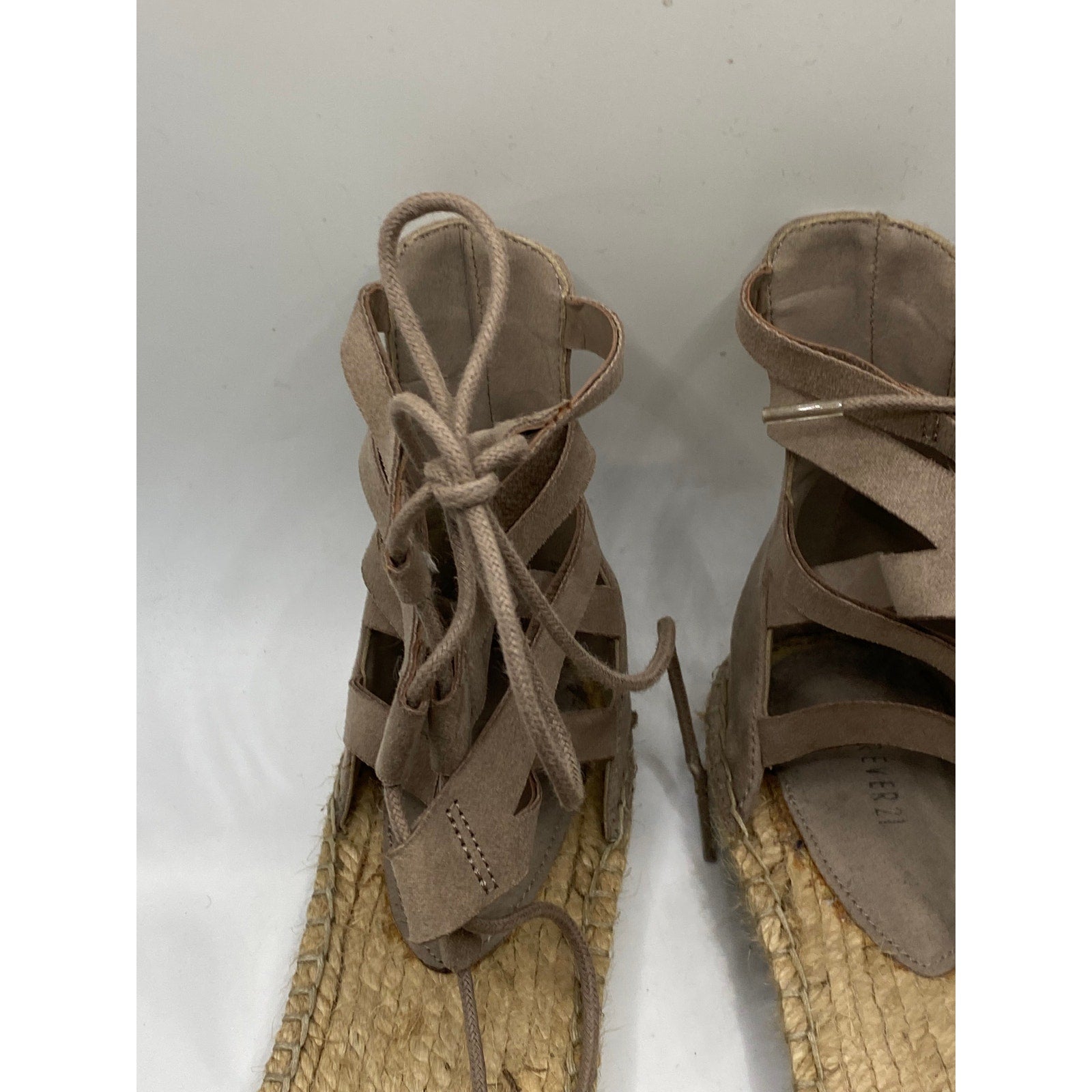 FOREVER 21 Women's Beige Faux-Suede Strappy D-Orsay Flat Espadrille Sandals SZ10