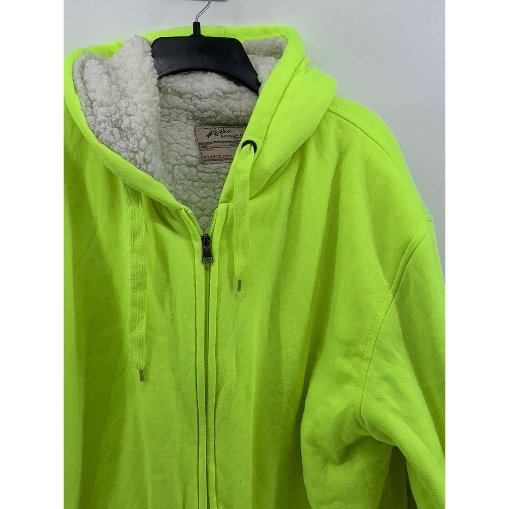 JACKSON HOLE Men's Neon Green Sherpa Fleece Zip-Up Hooded Sweater SZ XL