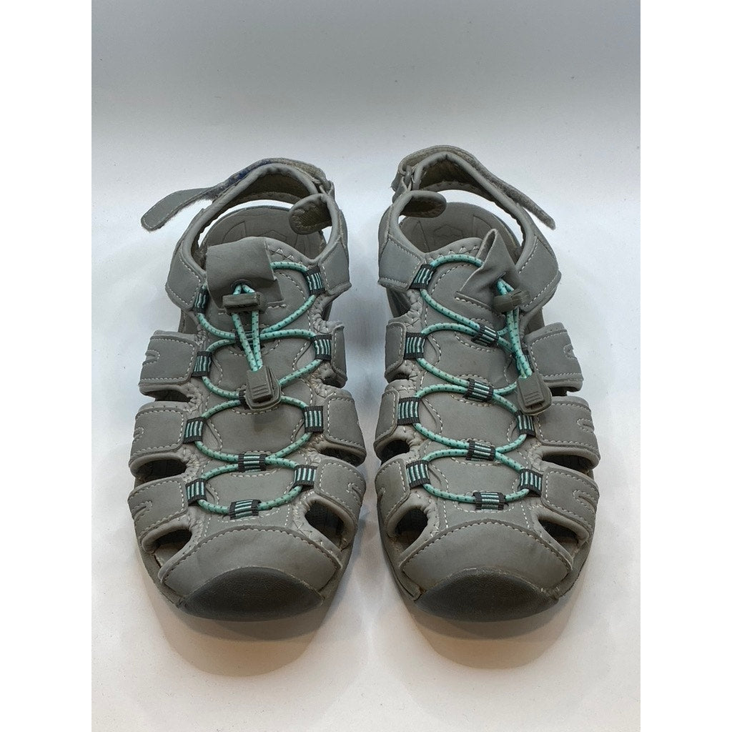 KHOMBU Women's Gray-Teal Ashley Cutout Bungee Lace-Up Heel-Strap Sandals SZ 9