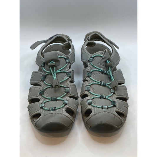 KHOMBU Women's Gray-Teal Ashley Cutout Bungee Lace-Up Heel-Strap Sandals SZ 9