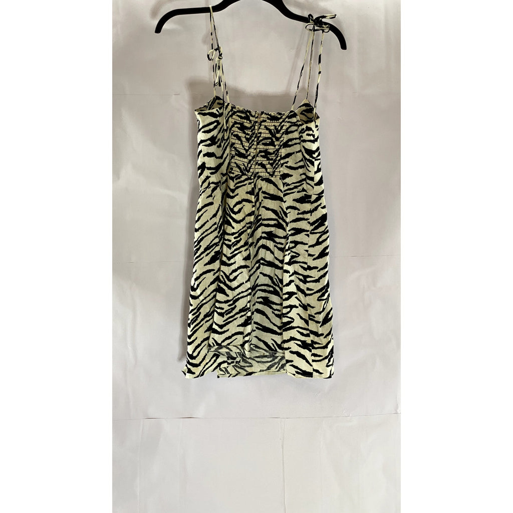 REFORMATION Women's Black/White Starling Zebra Print Tie-Strap Mini Dress SZ 8