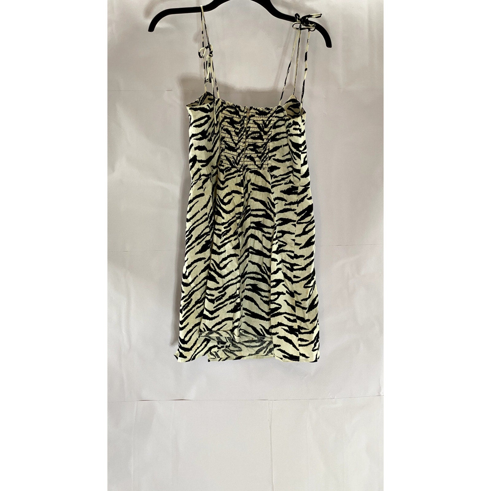 REFORMATION Women's Black/White Starling Zebra Print Tie-Strap Mini Dress SZ 8