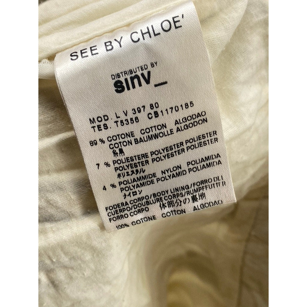 SEE BY CHLOE Women's Beige Printed Strapless Sweetheart Neck Mini Dress SZ 4