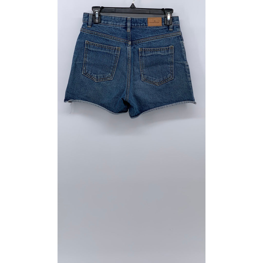 CHOCOCAT Women's Blue Denim Rolled-Hem High-Rise Shorts SZ 28(M)