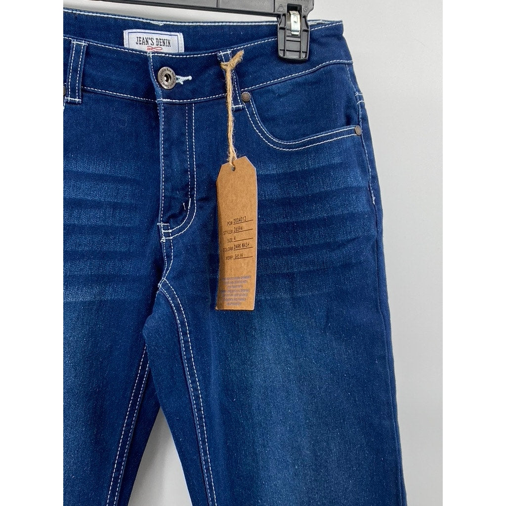 JEANS DENIM Women's Dark Blue Wash Regular-Fit Slim-Leg Jeans SZ 4