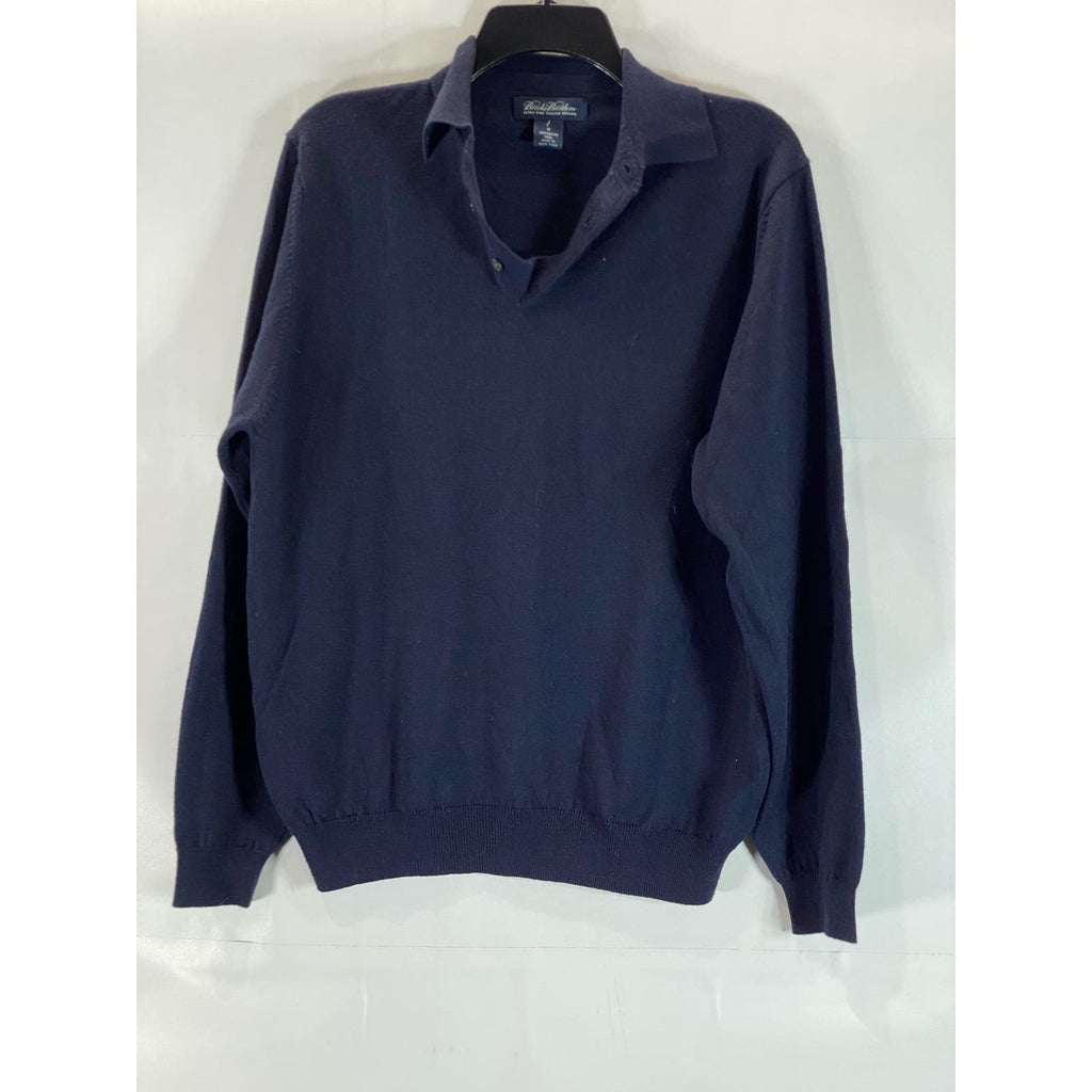 BROOKS BROTHERS Men's Navy Extra Fine Merino Wool Pullover Long Sleeve Polo SZ M