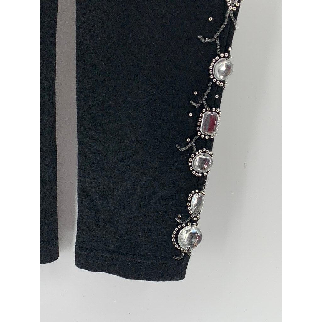 CONTEMPORARY Women's Black-Silver Bead Embellished Skinny-Leg Pull-On Pant SZ S