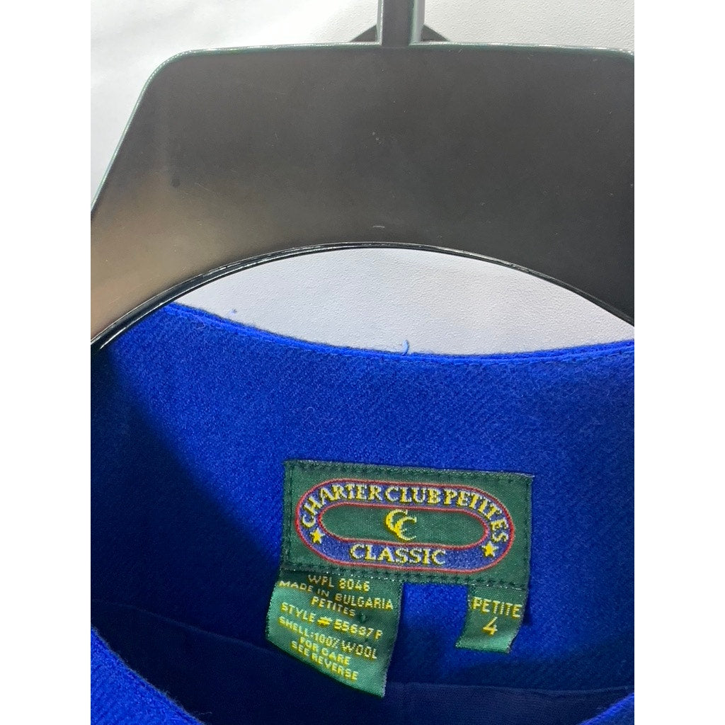 CHARTER CLUB PETITES Women's Blue Wool Petite Vintage Classic-Fit Blazer SZ P/4