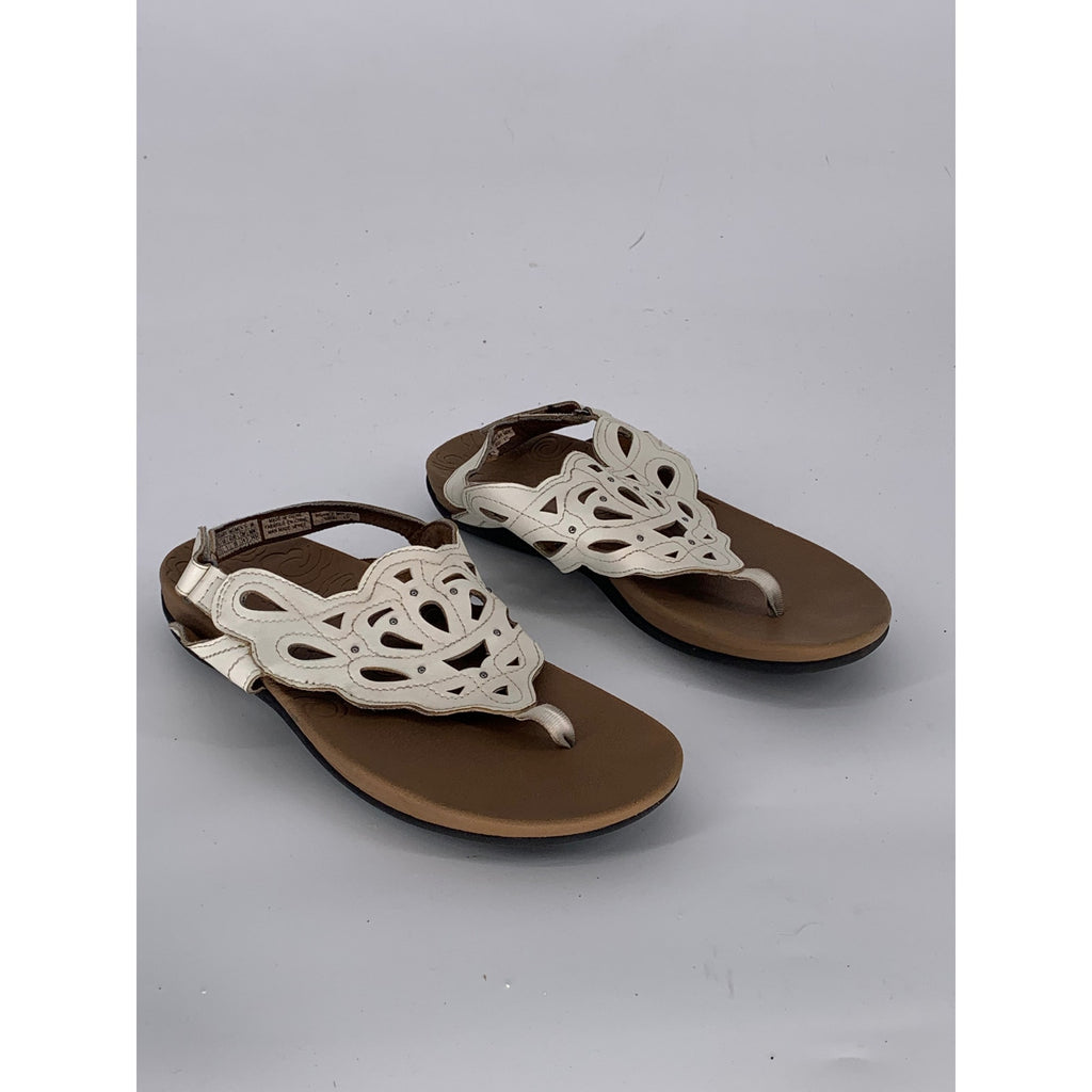 ROCKPORT Women's White Leather Ridge Floral Slingback Comfort Thong Sandal SZ7.5