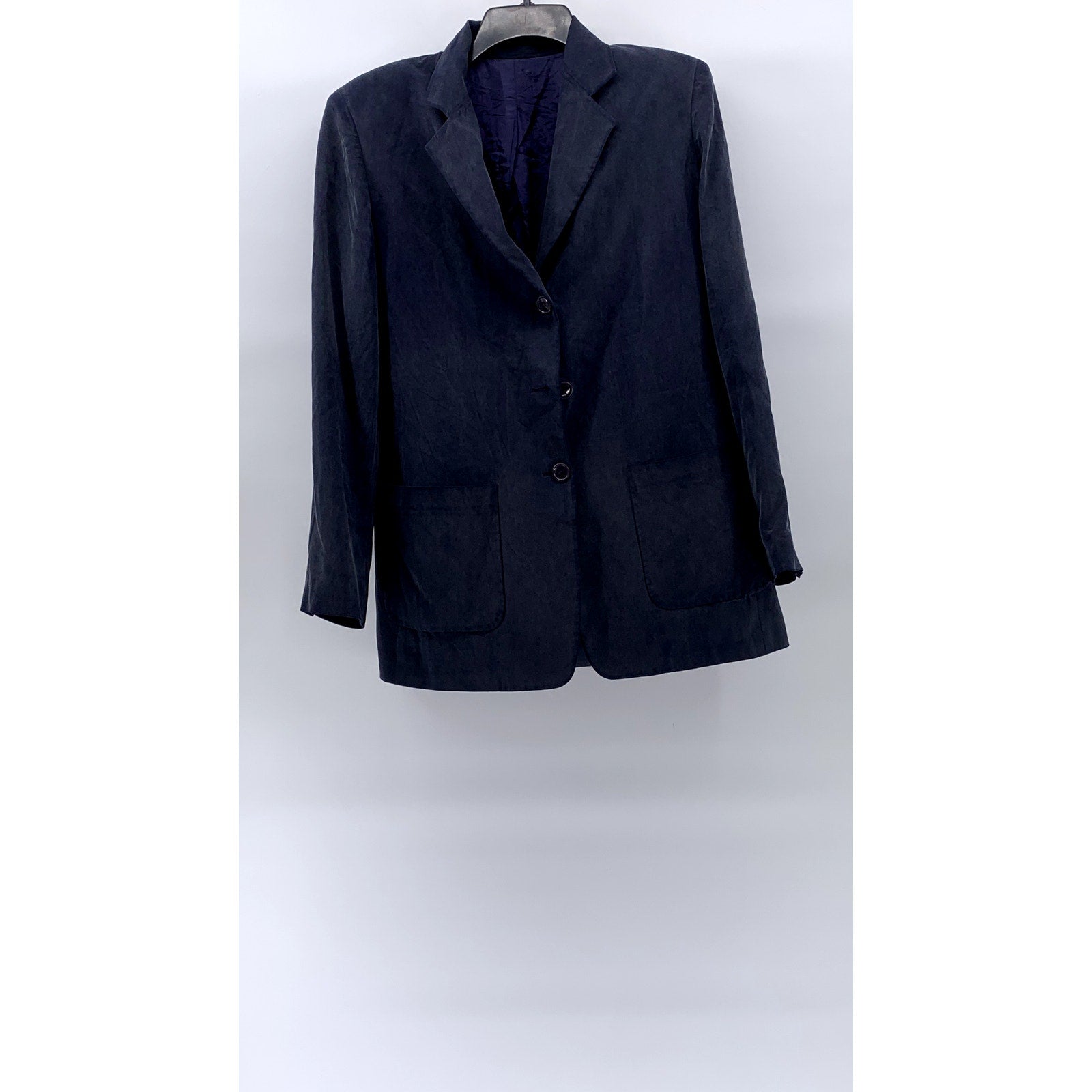 UNBRANDED Women's Washed Blue Notch Collar Three Button Blazer SZ S