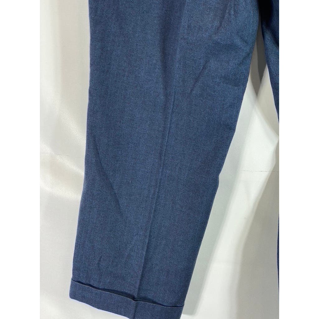 PAUL FREDRICK Men's Navy Cotton Stretch Classic-Fit Pleated Cuffed-Hem Pant SZ35