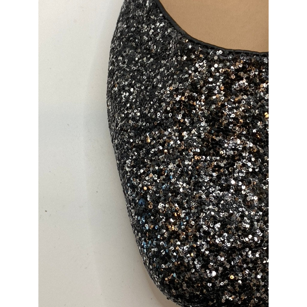 D'CALETA Women's Black Sequin Embellished Closed Toe Ankle Strap Flats SZ 9.5