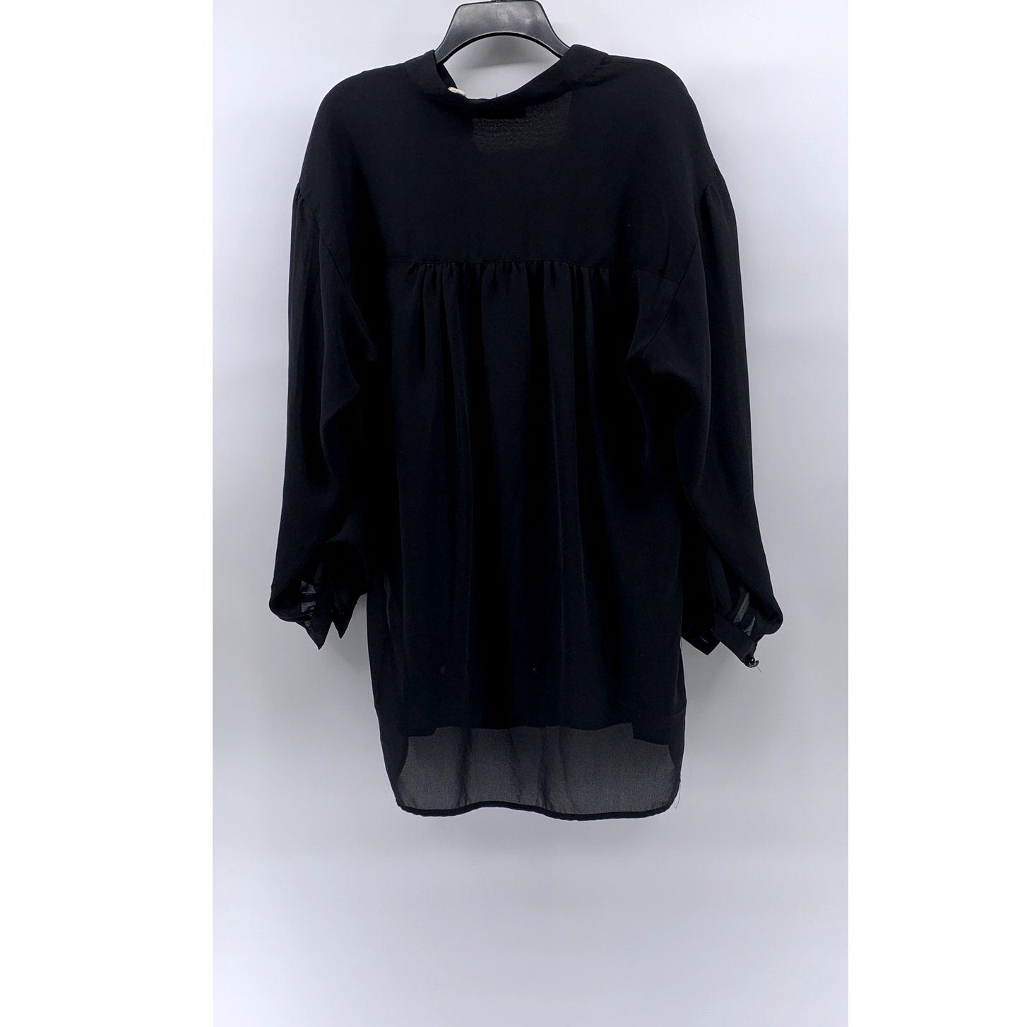 CHAUS Women's Black Sheer Button-Up Long Sleeve Tunic Top SZ 10