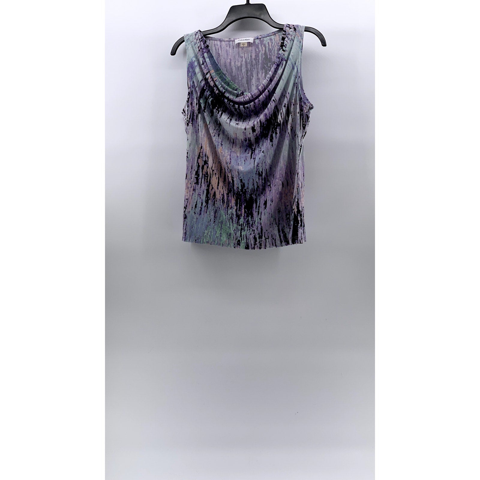 CALVIN KLEIN Women's Purple-Blue Printed Cowl Neck Sleeveless Top SZ M