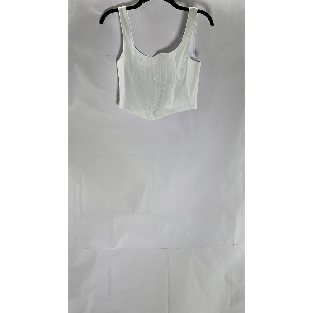 UNBRANDED Women's White Banded Straight-Neck Zip-Up Cropped Corset Top SZ S
