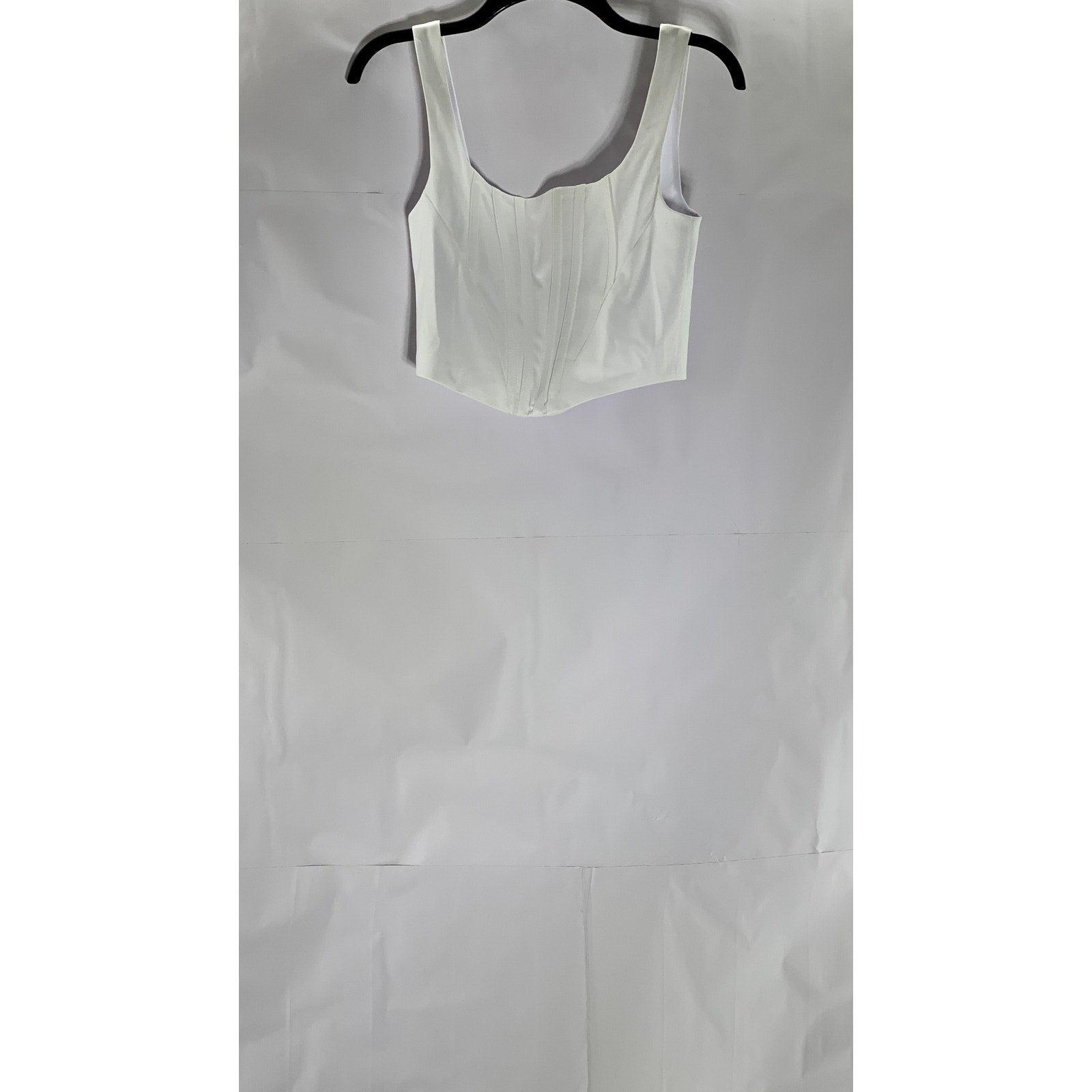 UNBRANDED Women's White Banded Straight-Neck Zip-Up Cropped Corset Top SZ S