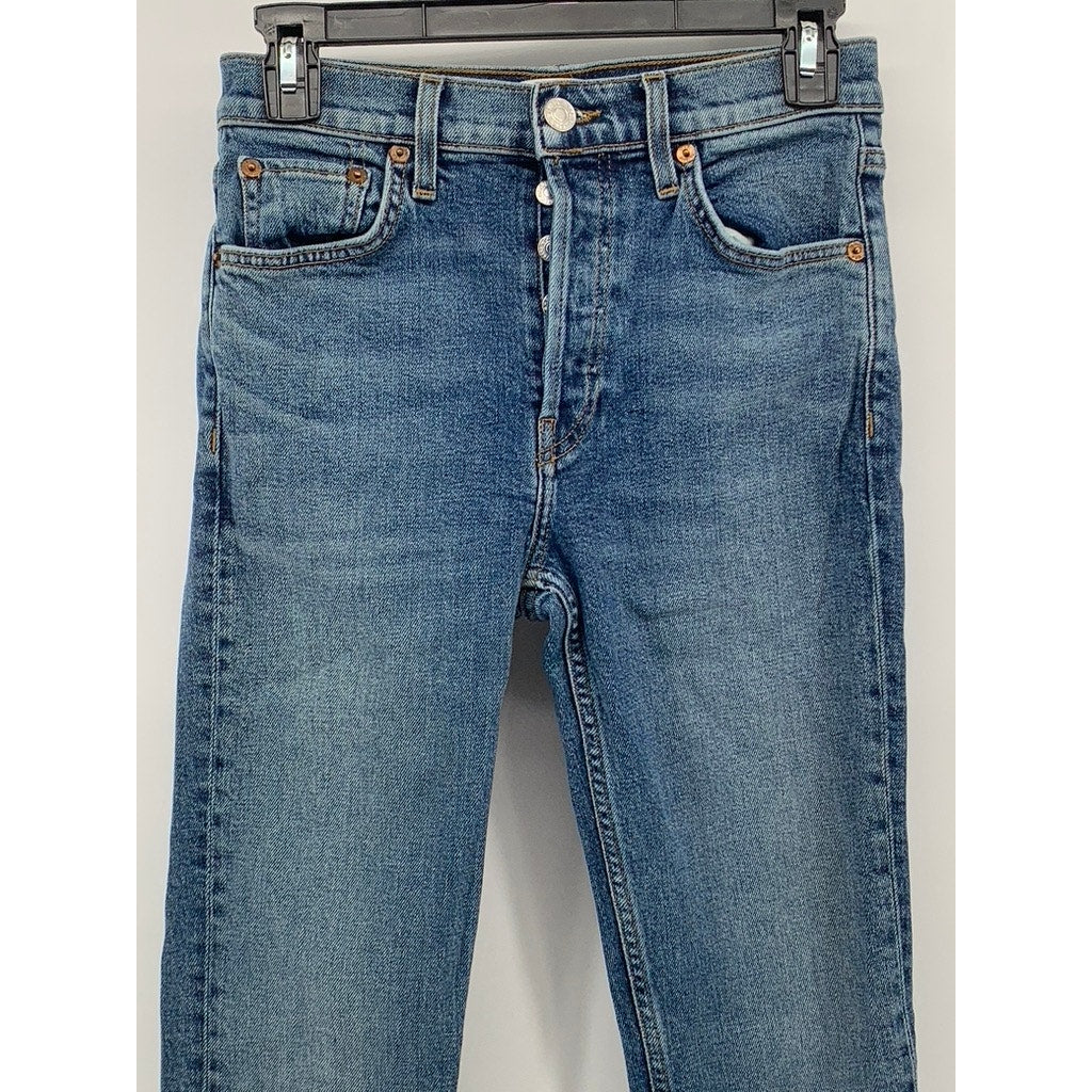 RE/DONE Women’s Blue Denim High Rise Button-Fly Cropped Stretch Jeans SZ 26