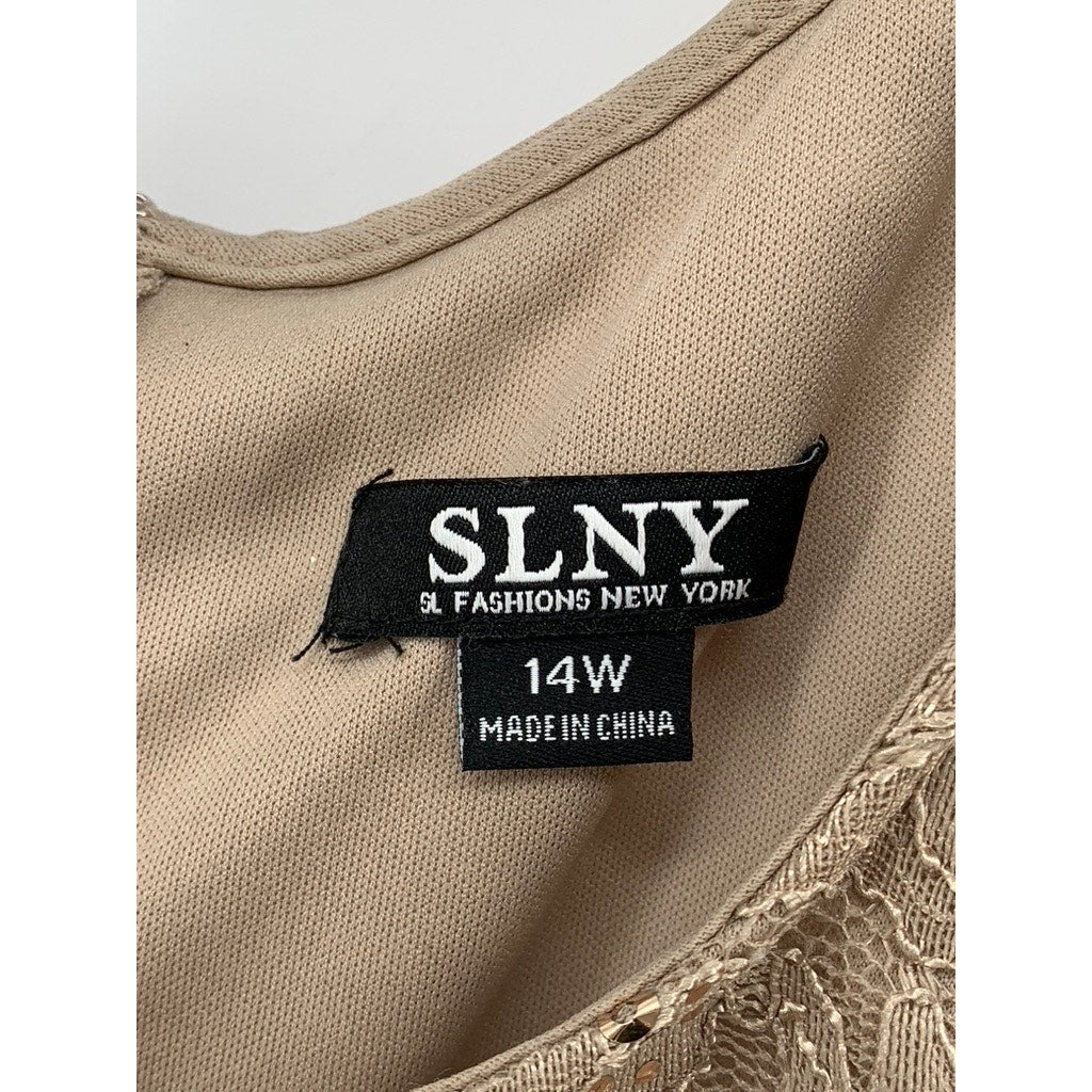 SLNY Women's Plus Beige Floral Lace Straight-Neck Sheath 2pc Dress SZ 14W