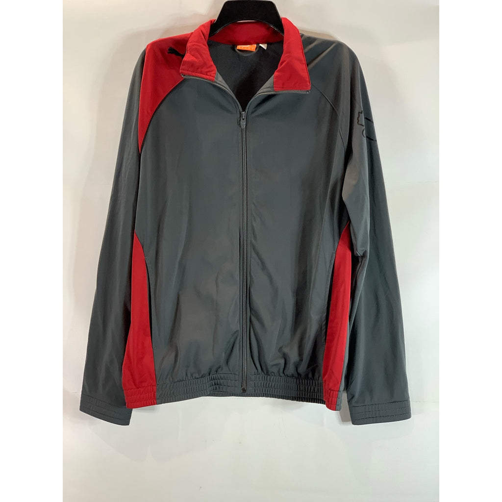 PUMA Men's Gray/Red Sport Lifestyle Regular-Fit Zip-Up Track Jacket SZ M
