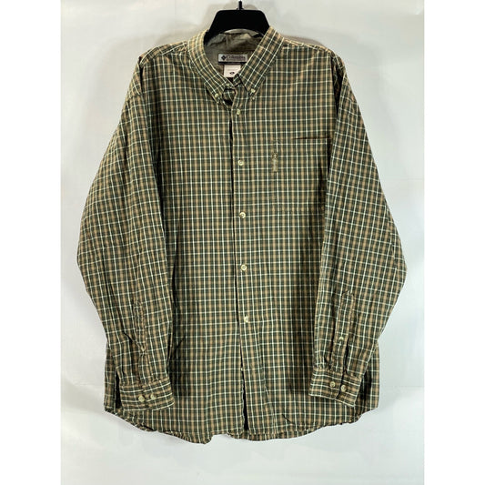 COLUMBIA Men's Brown/Green Plaid Regular-Fit Button-Up Long Sleeve Shirt SZ XL