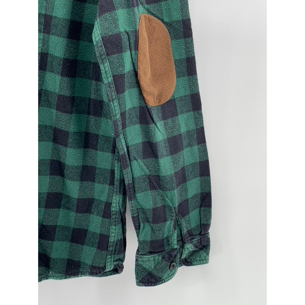 CI SONO Women's Black-Green Plaid Button-up Long Sleeve Regular-Fit Top SZ L